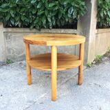 Round walnut pedestal table, with tablet