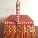 Rattan and scoubidou basket in the 1960s