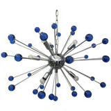 Lustre ovale spoutnik en verre de murano bleu « étoile »