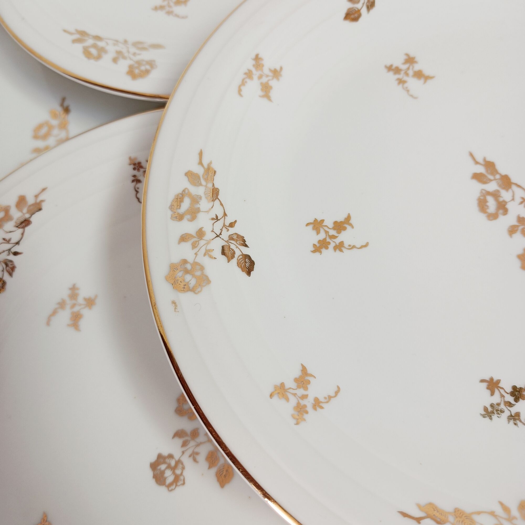 Set of 9 flat plates in Limoges porcelain, white and gold