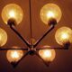 Angelo Brotto intricate gold-plated brass chandelier 6 globes, Italy 1960s