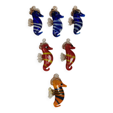 Six small Murano Seahorses in glass.