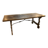 Large antique table with wrought iron stretcher, 207 x 82