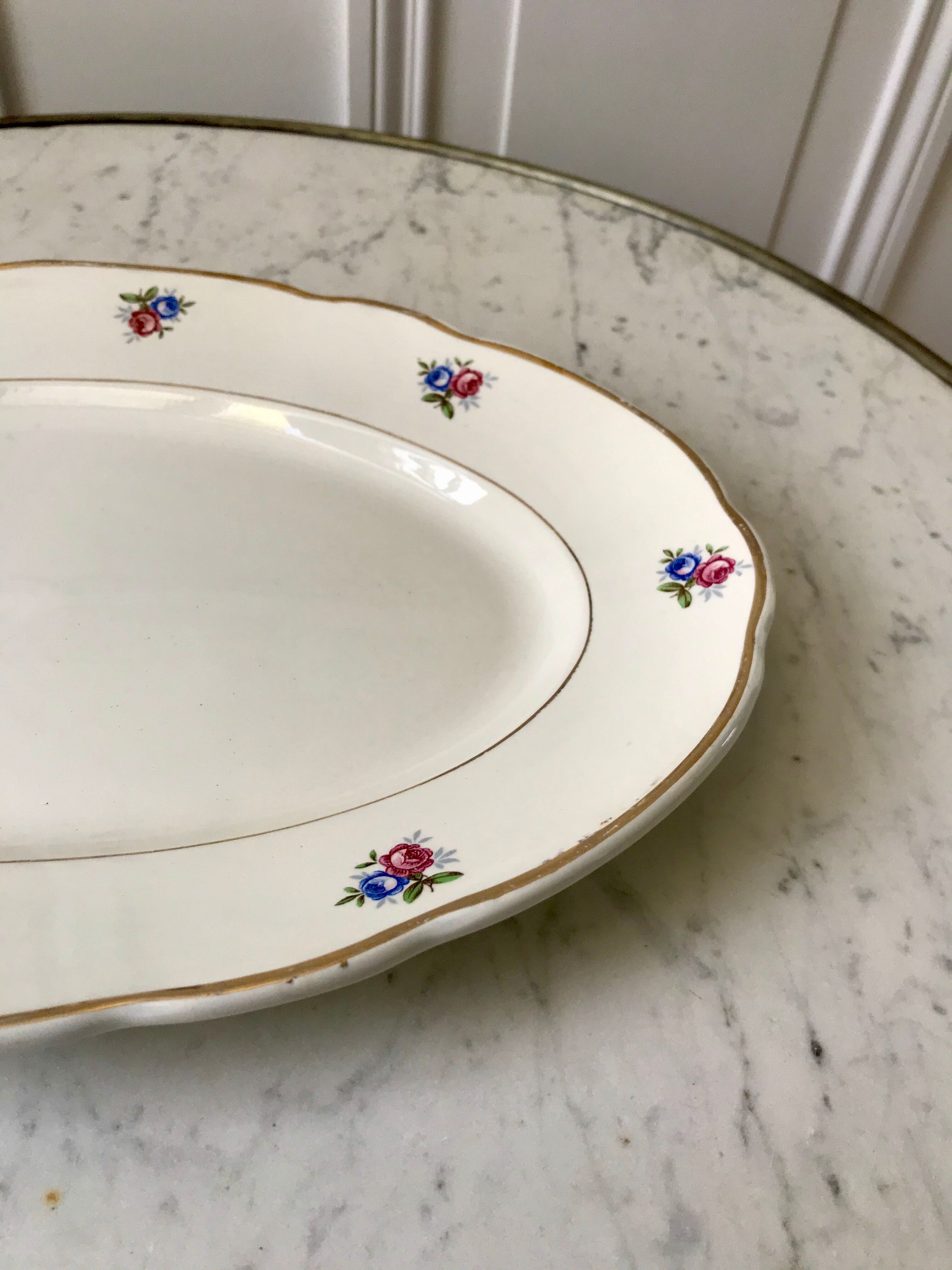 oval dish Digoin Sarreguemines small flowers 50s