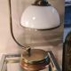 Adjustable brass lamp with wooden base and opaline with strapping 39x33