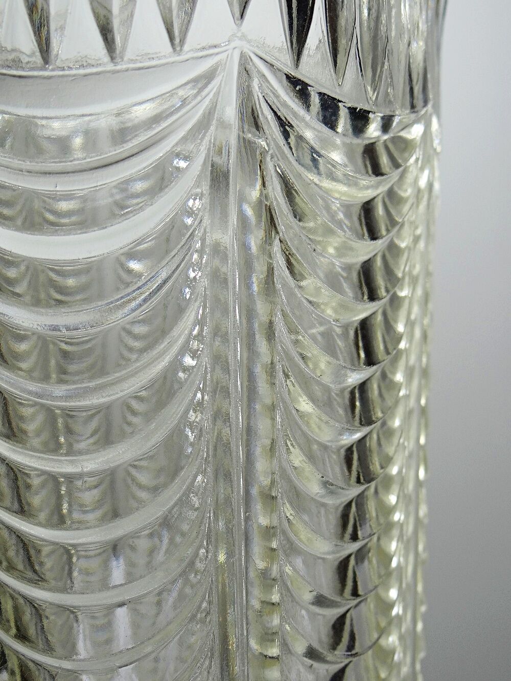 Large moulded glass vase, draped decoration, vintage 1960s.