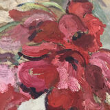 Table oil, still life, curly tulips