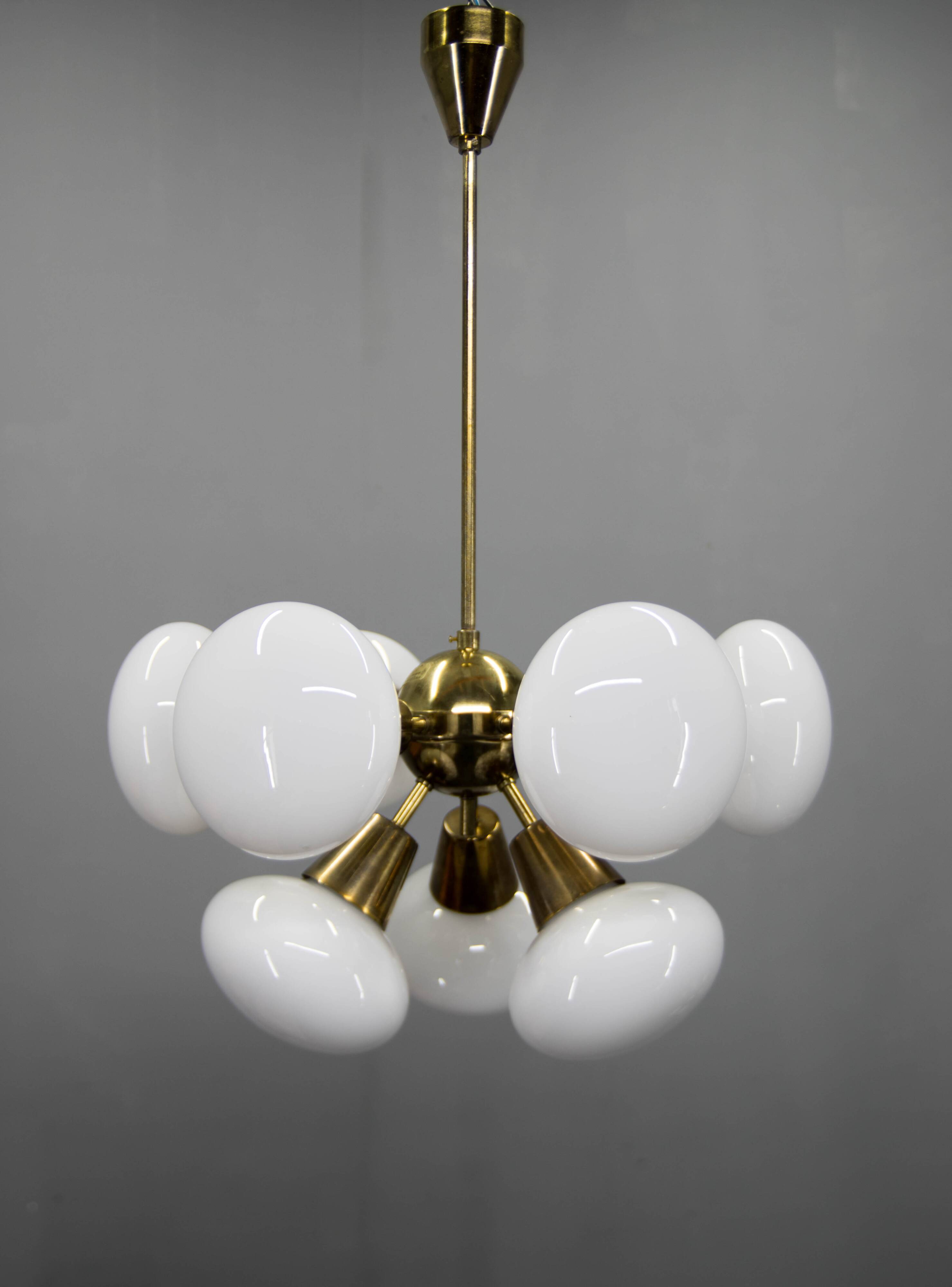 Kamenicky Senov Sputnik Chandelier, 9-Flame, 1970s, Good Condition