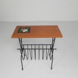 Vintage side table, magazine rack with Hemiksem tile, 1950s