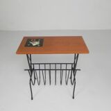 Vintage side table, magazine rack with Hemiksem tile, 1950s