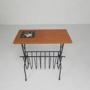 Vintage side table, magazine rack with Hemiksem tile, 1950s