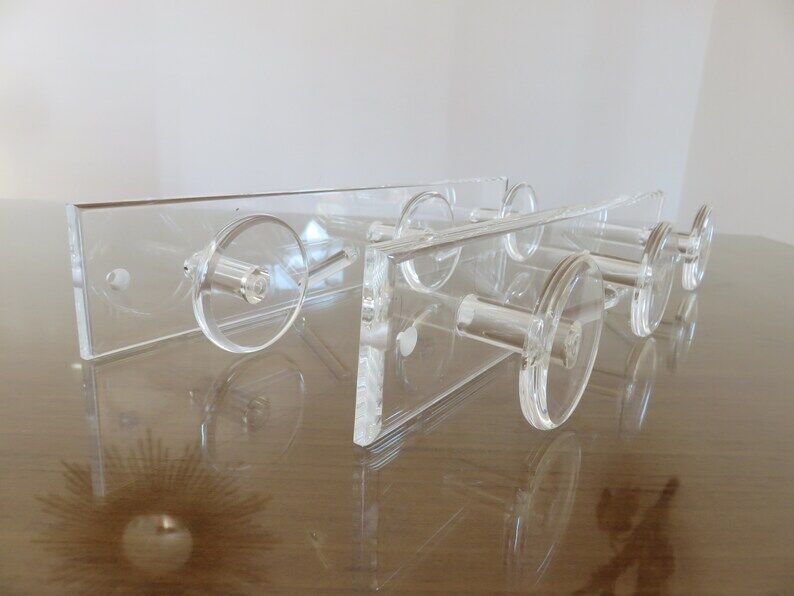Wall coat rack in transparent plexiglass 3 hooks. 1980