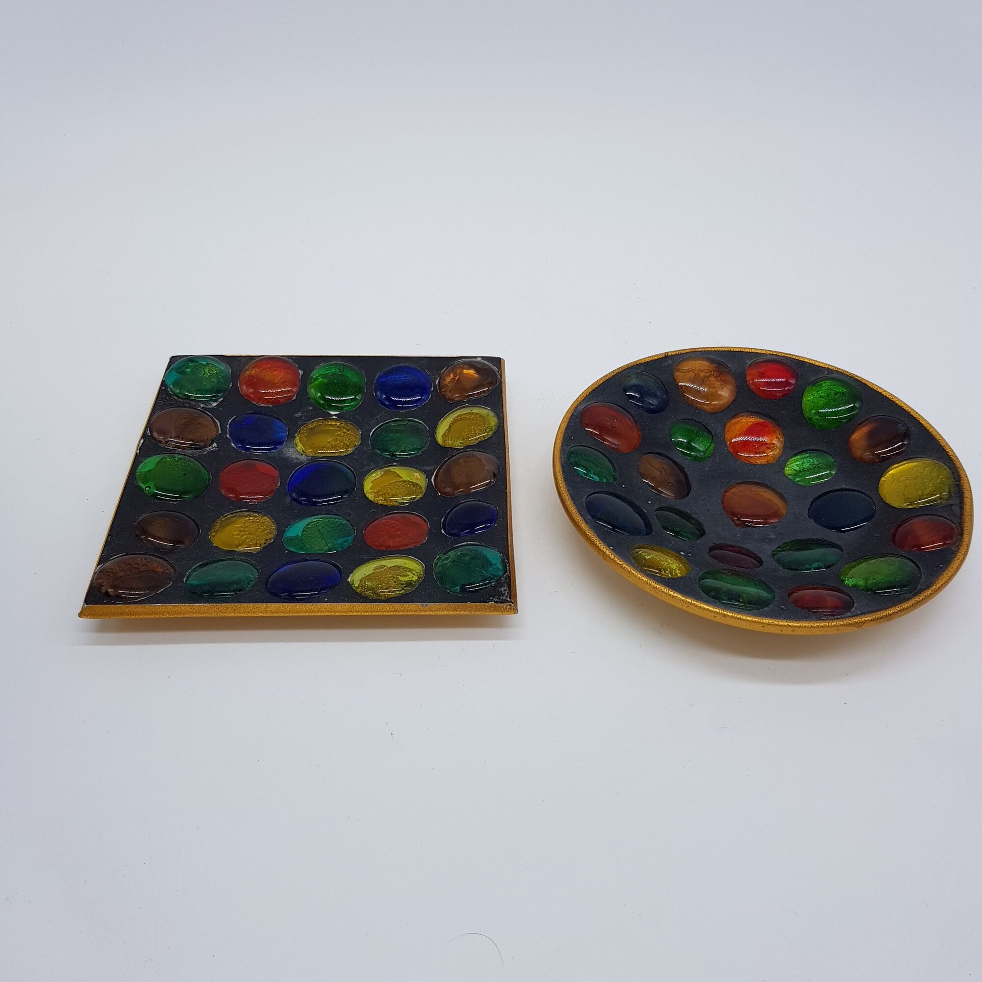 Lot of two empty ashtrays pocket decor of vintage glass ball pellets