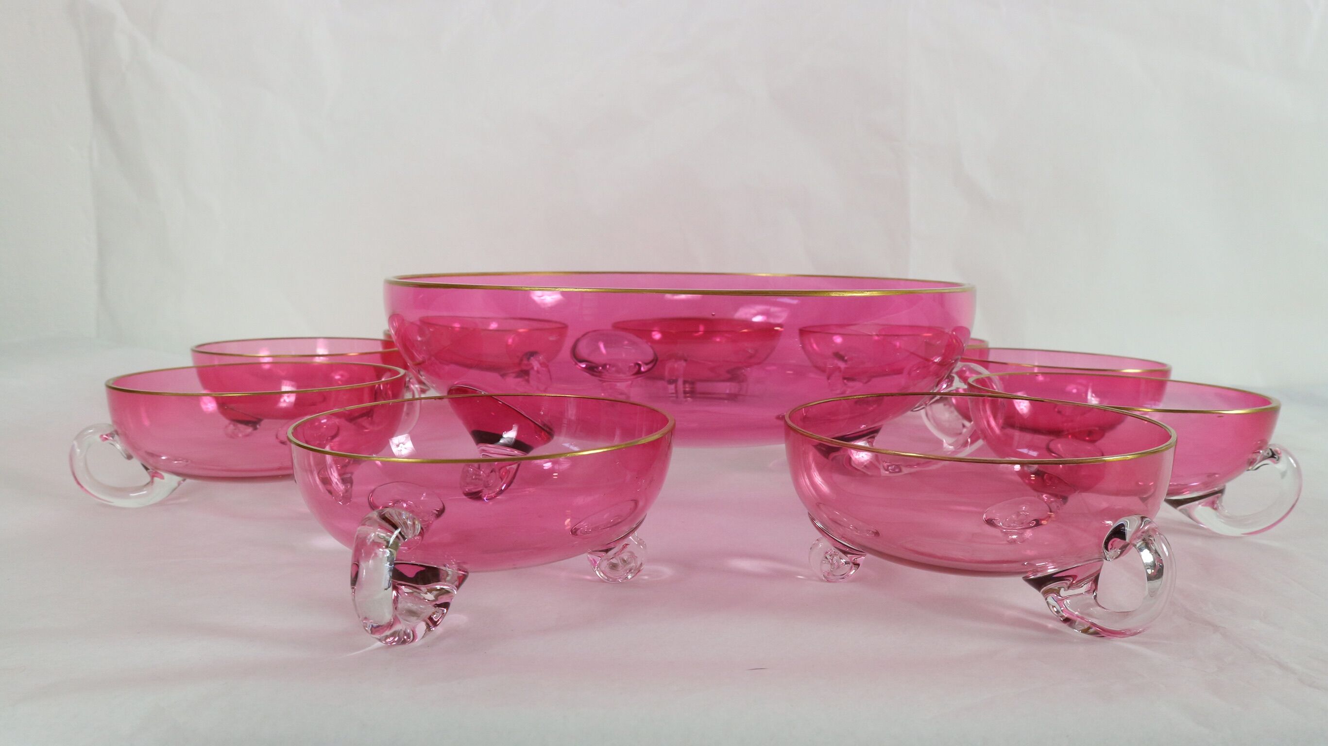 Vintage glasses service cup pink for 7 with service bowl