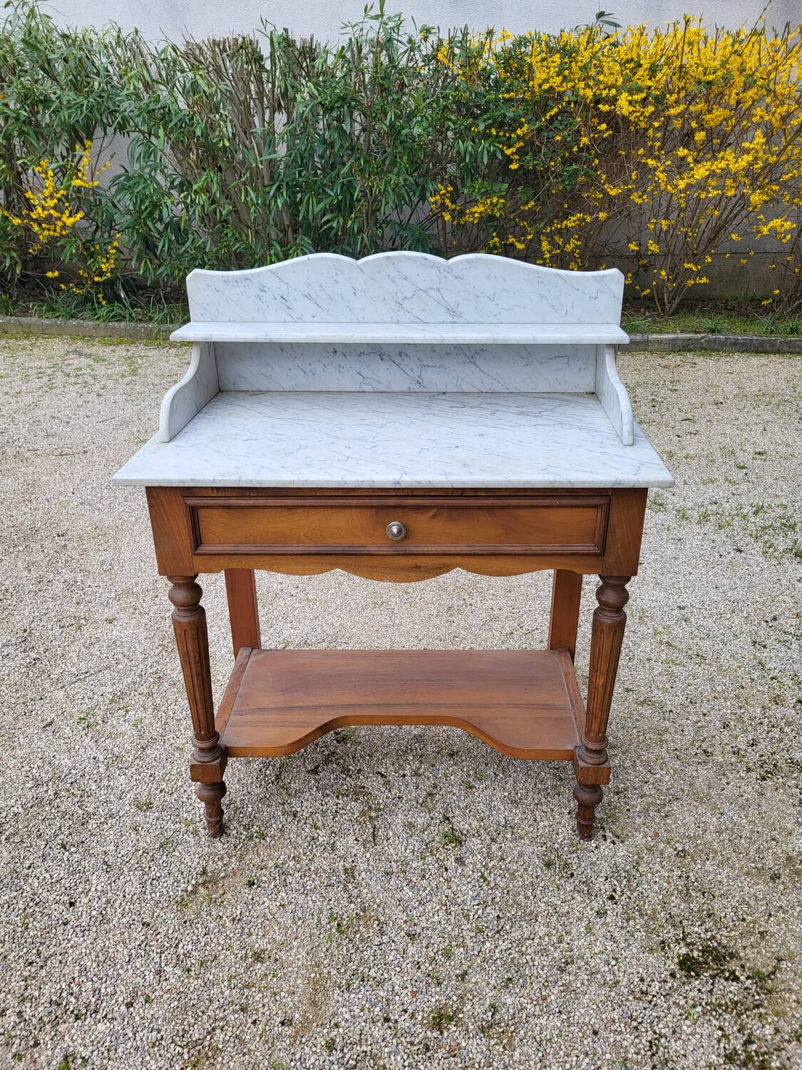 Dressing table, vintage console in white marble