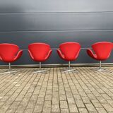 4x Original red leather Fritz Hansen Swan chairs Topstaat!