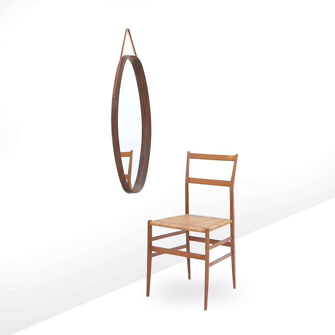 Oval wall mirror in teak, 1960s
