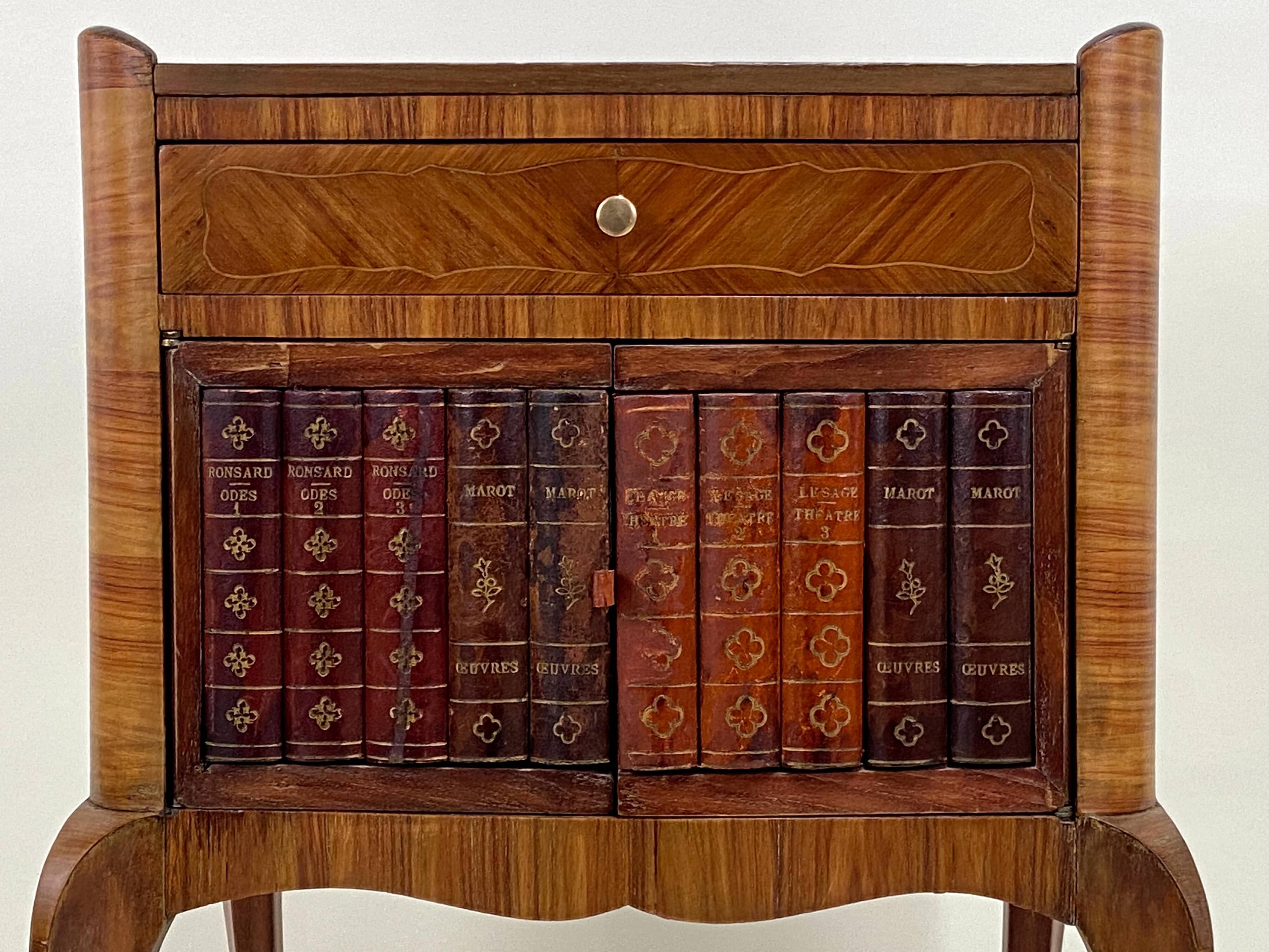 Antique Louis XV Style Bedside Table - Wood & Leather