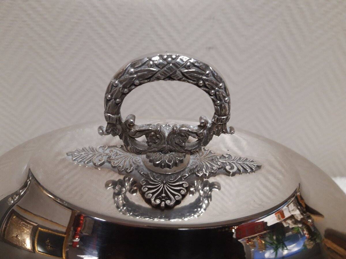 Antique silver-plated soup tureen – decorated handles – classic style
