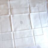 Set of 8 satin damask tablecloths, 19th, monogrammed "BG"