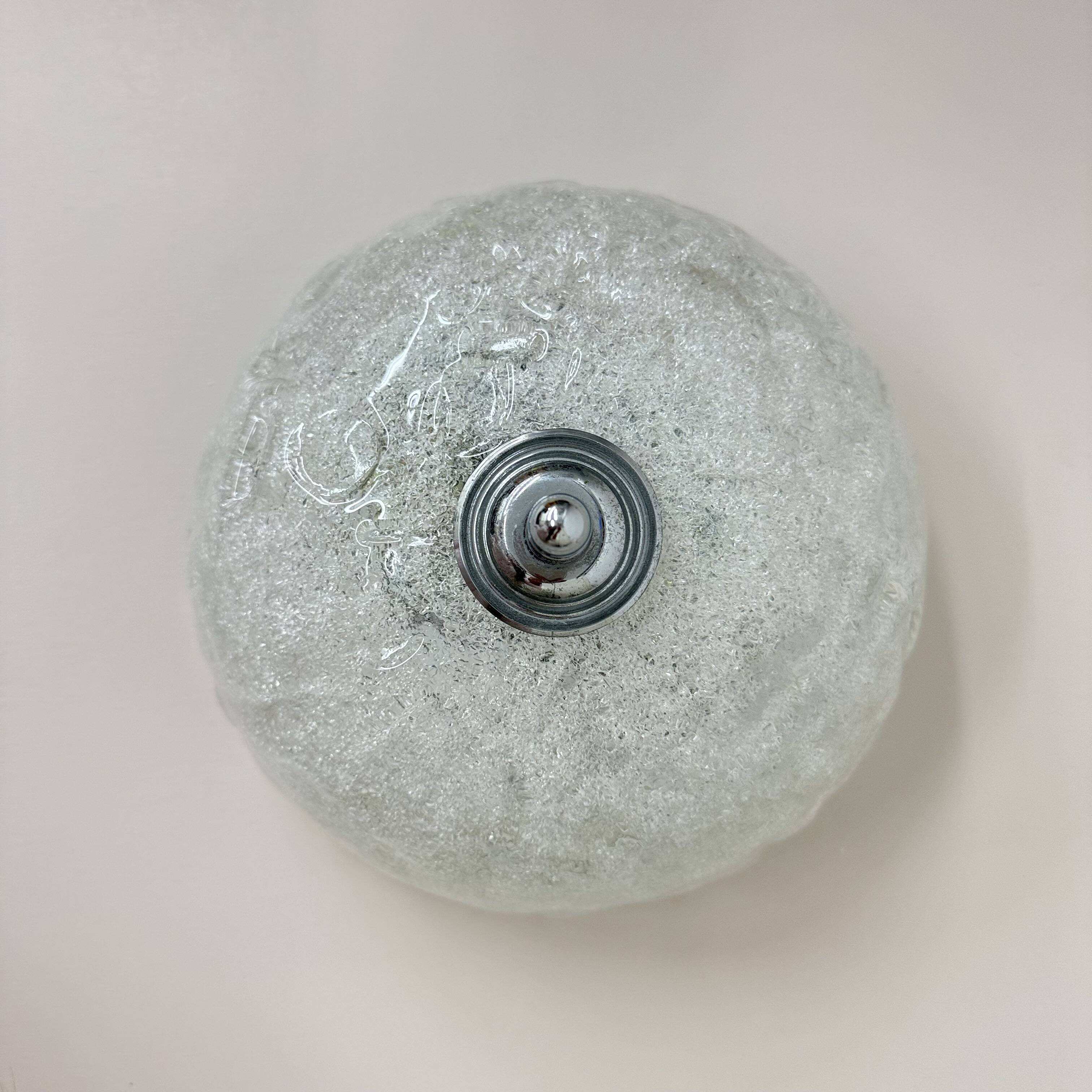 Vintage frosted ice glass ceiling lamp , 1970s