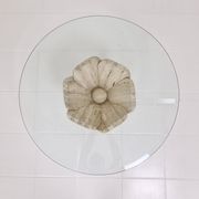 Italian "Flower" Coffee Table in Travertine With Facet-cut Round Plate, 1980s