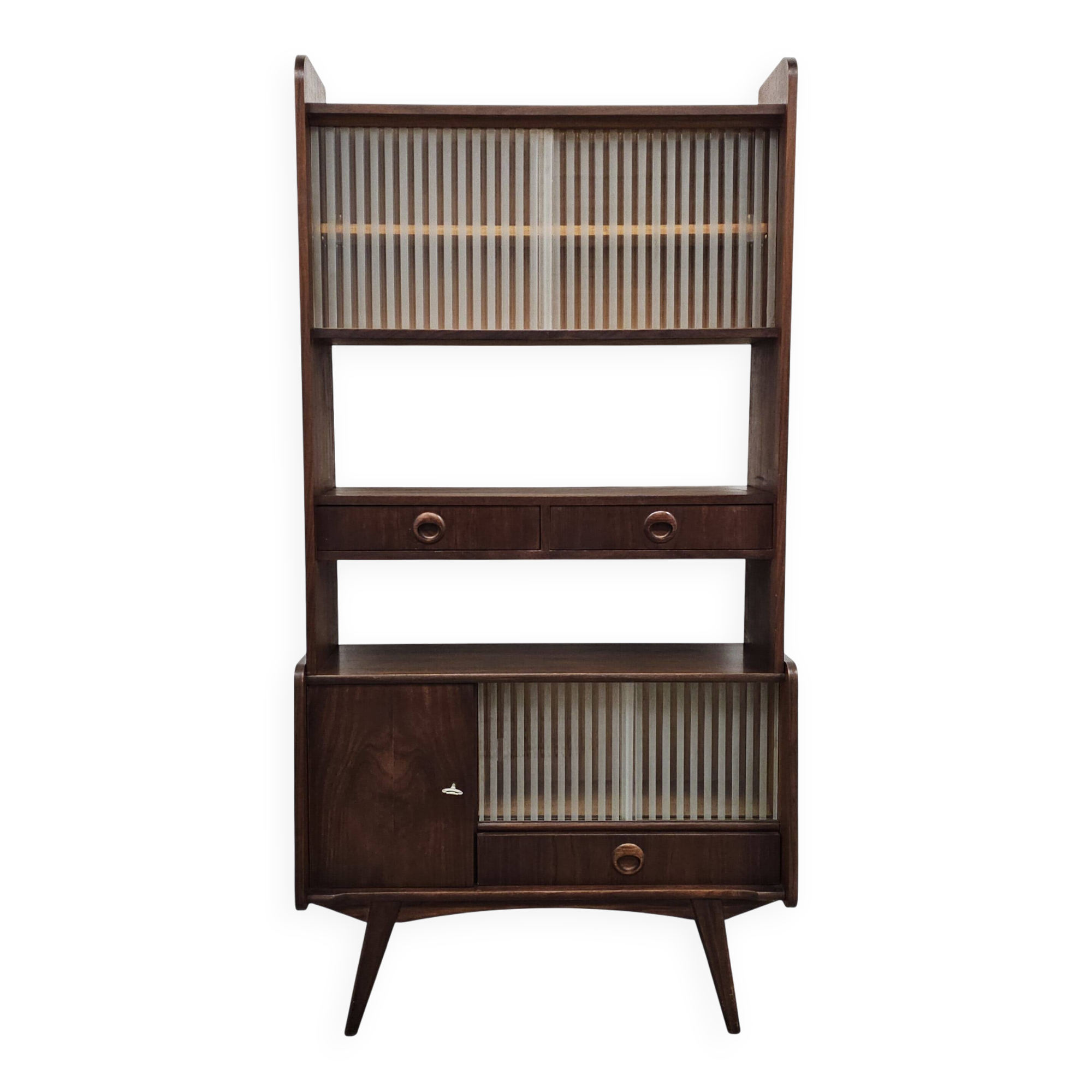 Vintage sideboard wall cabinet with glass sliding doors