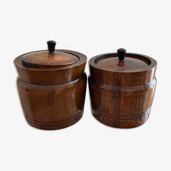 2 pots vintages cylindriques en bois pour rangement ou plantes