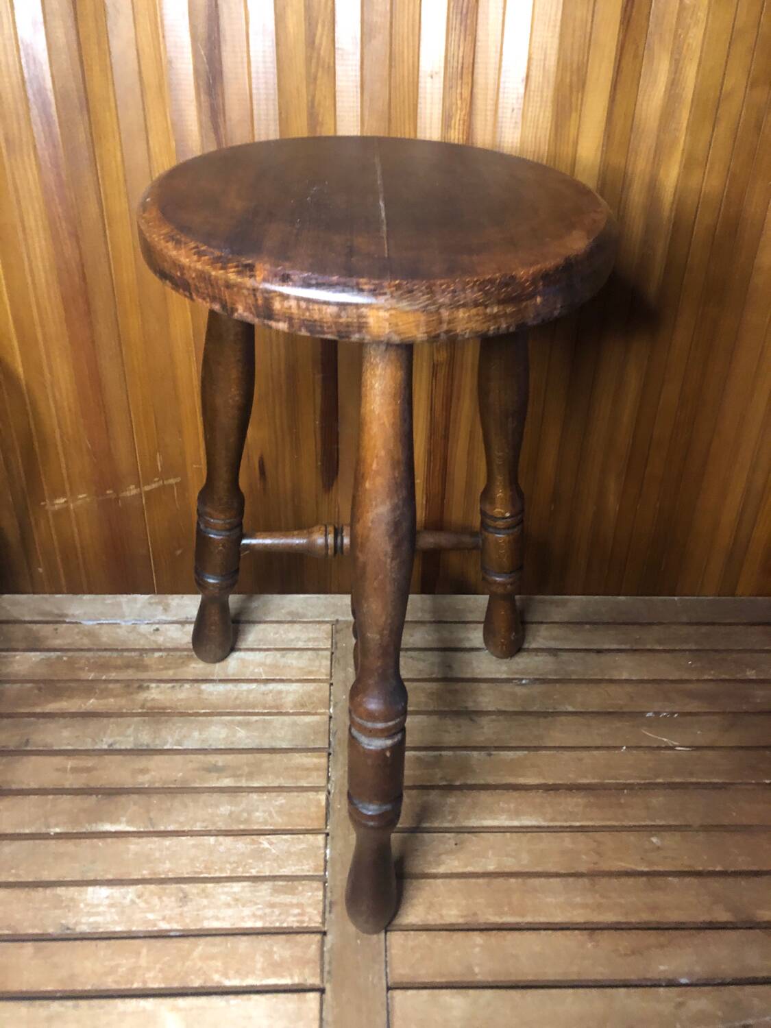 Charles dudouyt style tripod milking stool vintage wood #a582