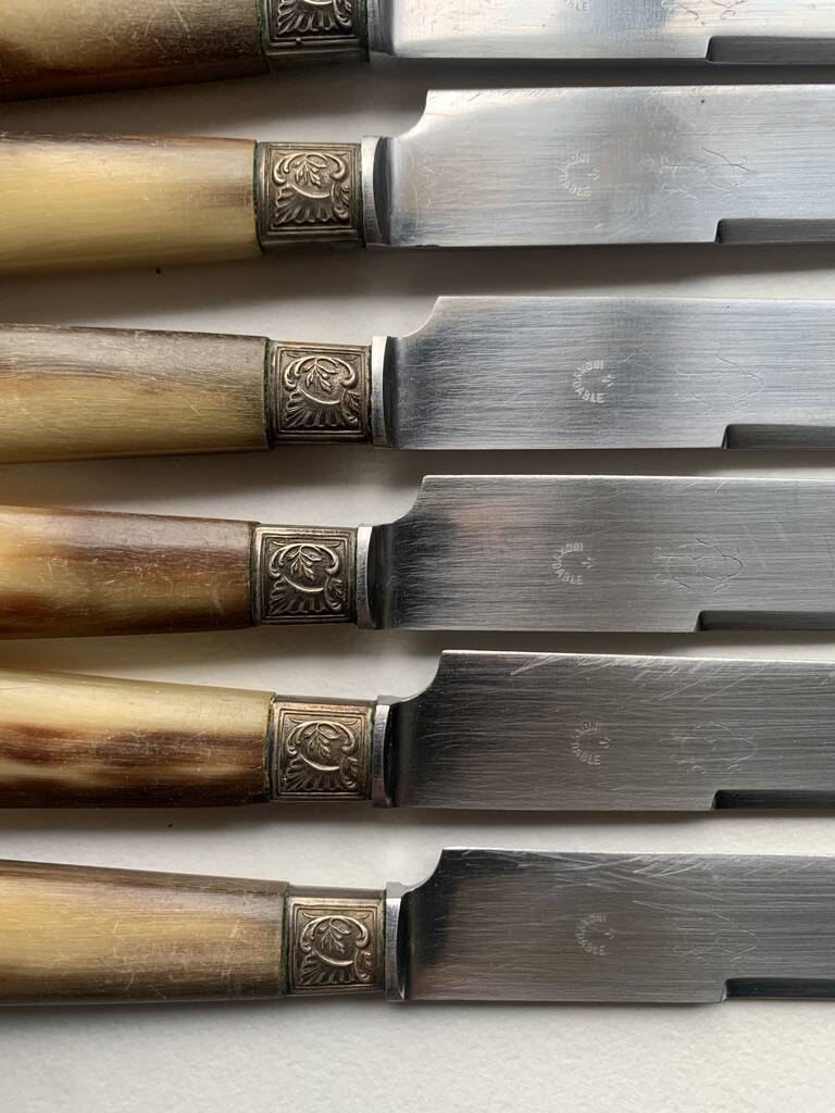 12 old large knives Horn handle Stainless steel blade