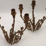 Stunning Pair of Large Antique 3-Arm Gilt Bronze Piano Sconce Candle Holders 4916