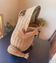 Large vintage 1970s frog magazine rack in rattan — Original fabric
