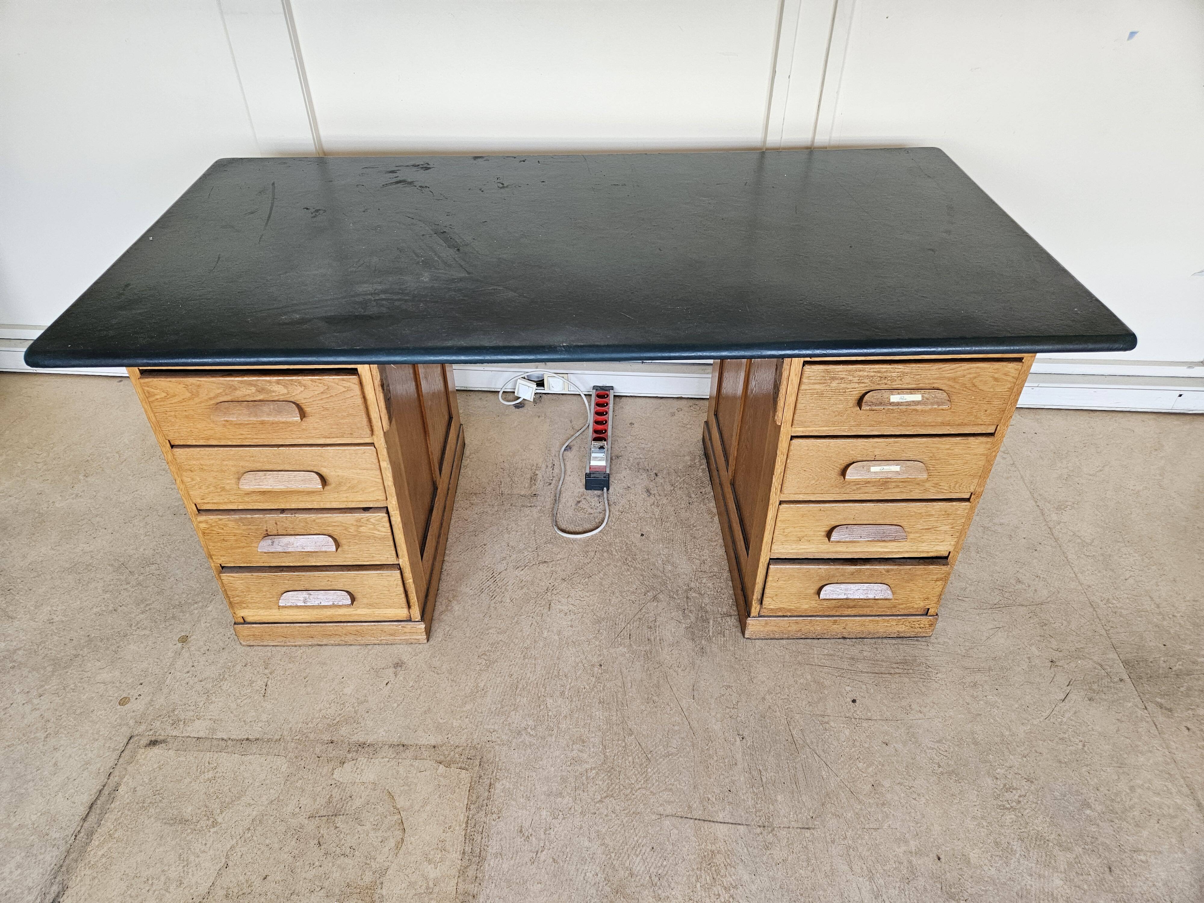 Antique oak administration desk with chest of drawers