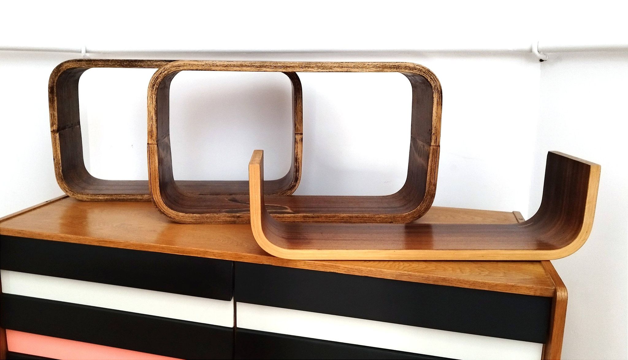 Czech Decorative Shelves attributed to Ludvik Volak , 1960s, Set of 3