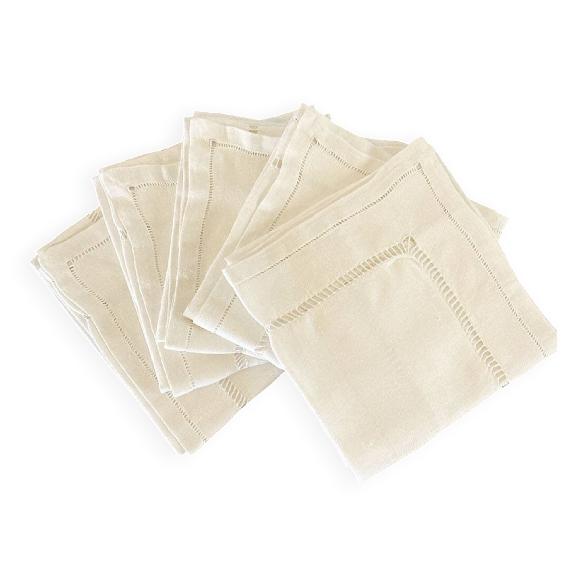 5 old openwork cotton crepe napkins