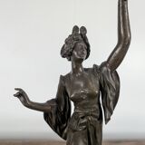 Pair of Art Nouveau oil lamps in cast iron