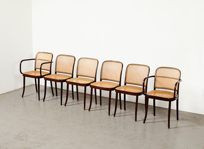 Josef Hoffmann set of 6 Prague Dining Chairs for Drevounia Czechoslovakia 1970s