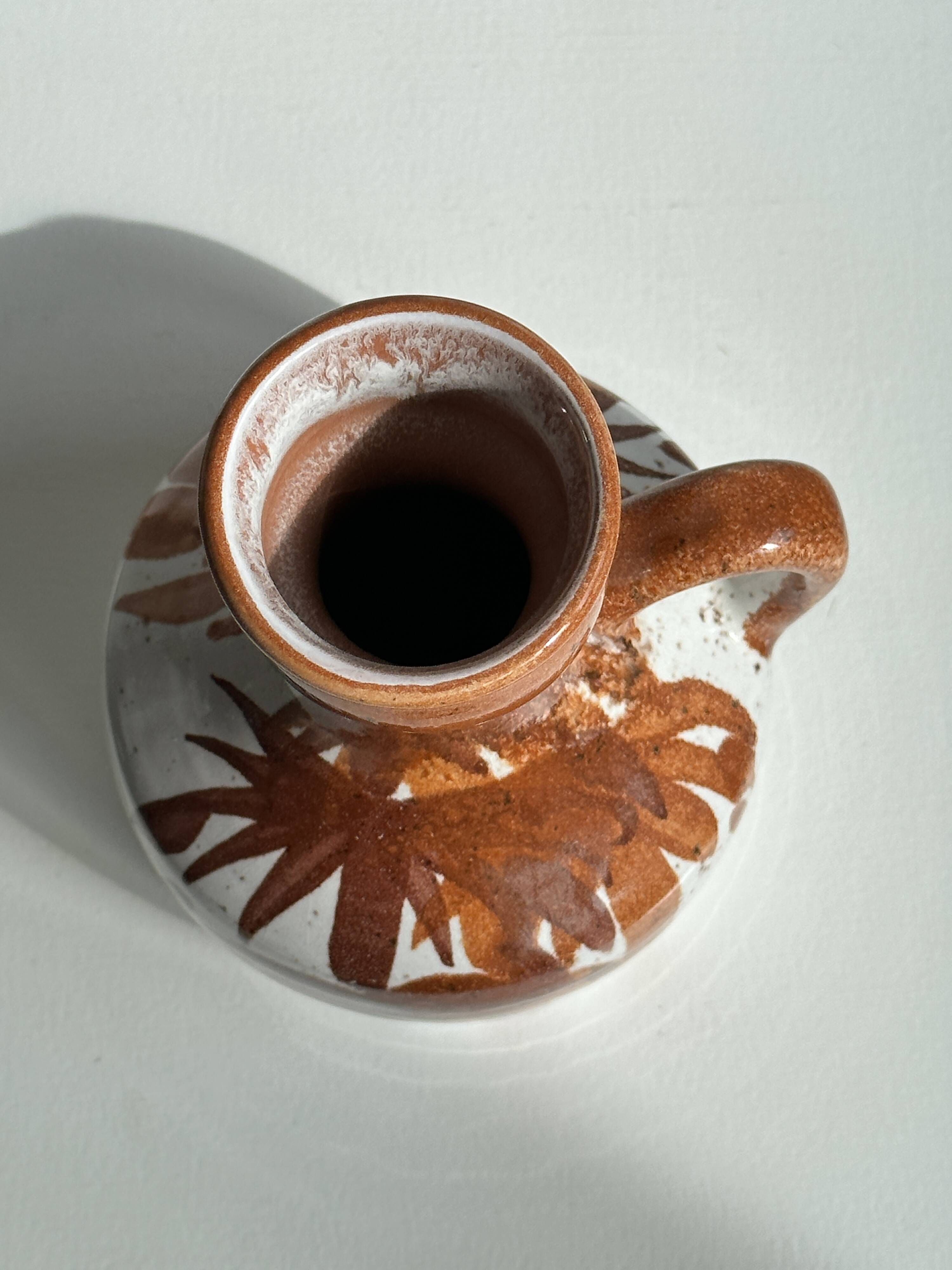 Small white and brown vase or pitcher West Germany H:15cm D:10.5cm