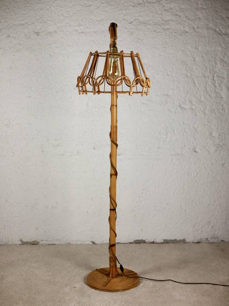 Louis Sognot rattan floor lamp from the 60s