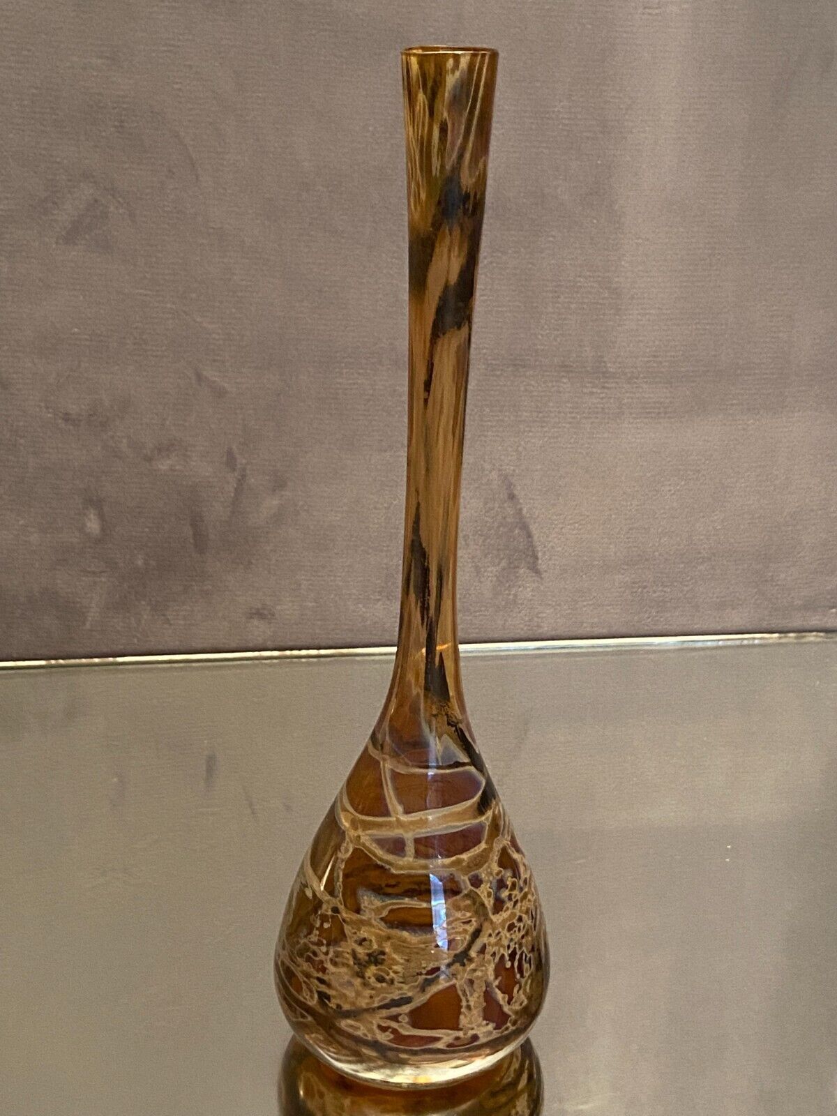 Soliflore vase in tinted glass with marbled decoration Murano Venice