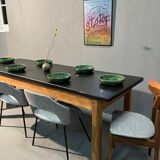 Oak farmhouse table, black top