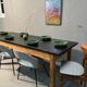 Oak farmhouse table, black top