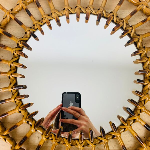 Miroir soleil rotin 56 cm