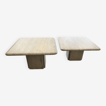 Duo of travertine nesting tables