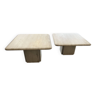 Duo of travertine nesting tables