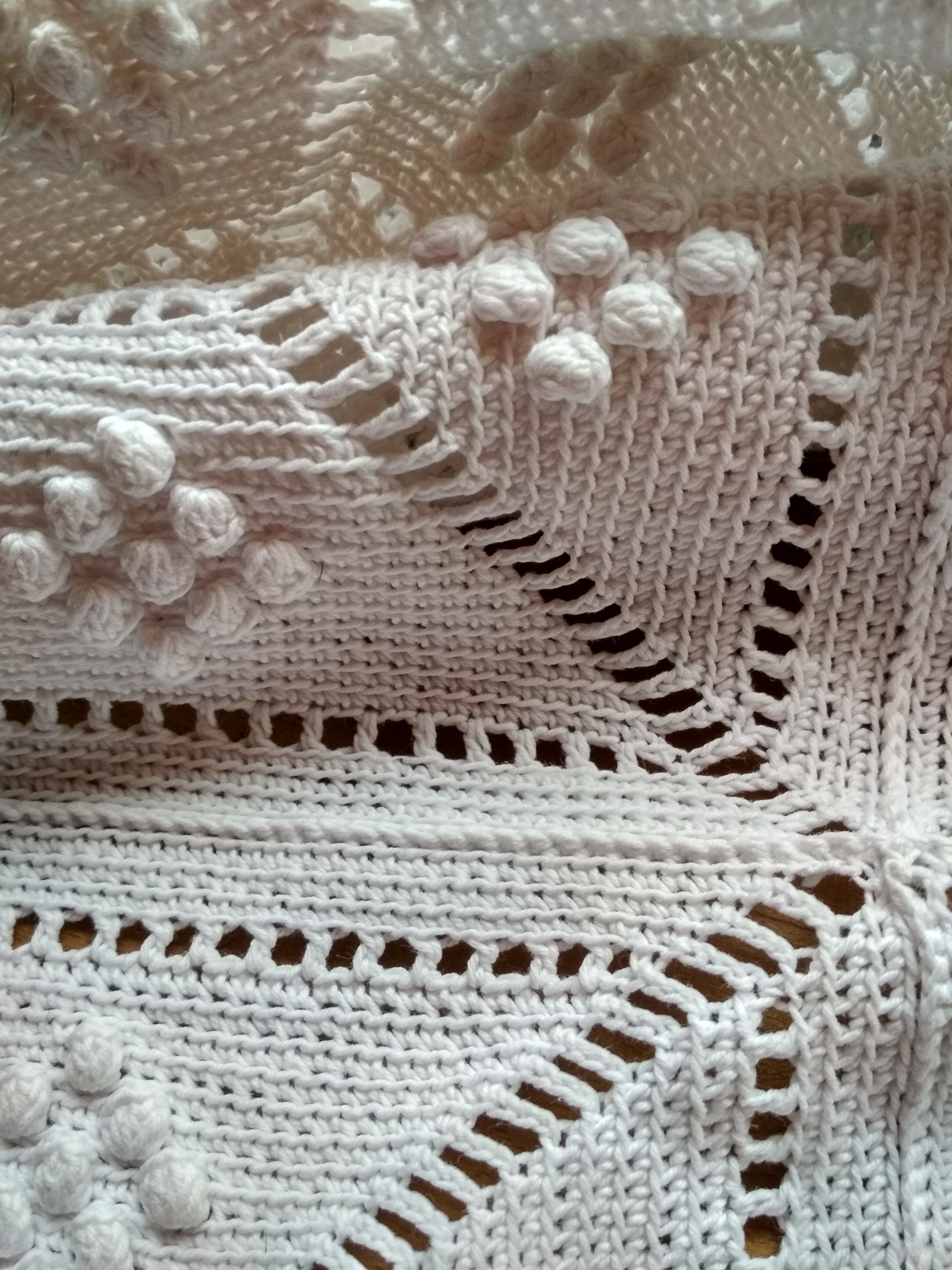 White cotton bed top, old crochet bed throw