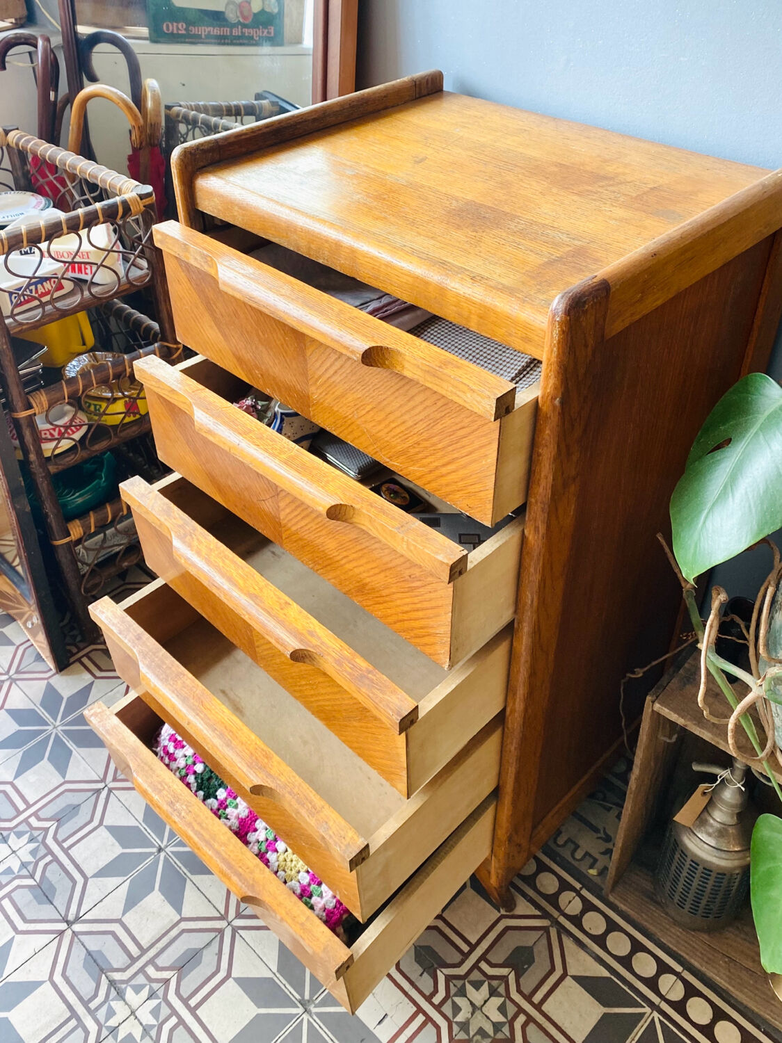 Small wooden chest of drawers from the 1950s.