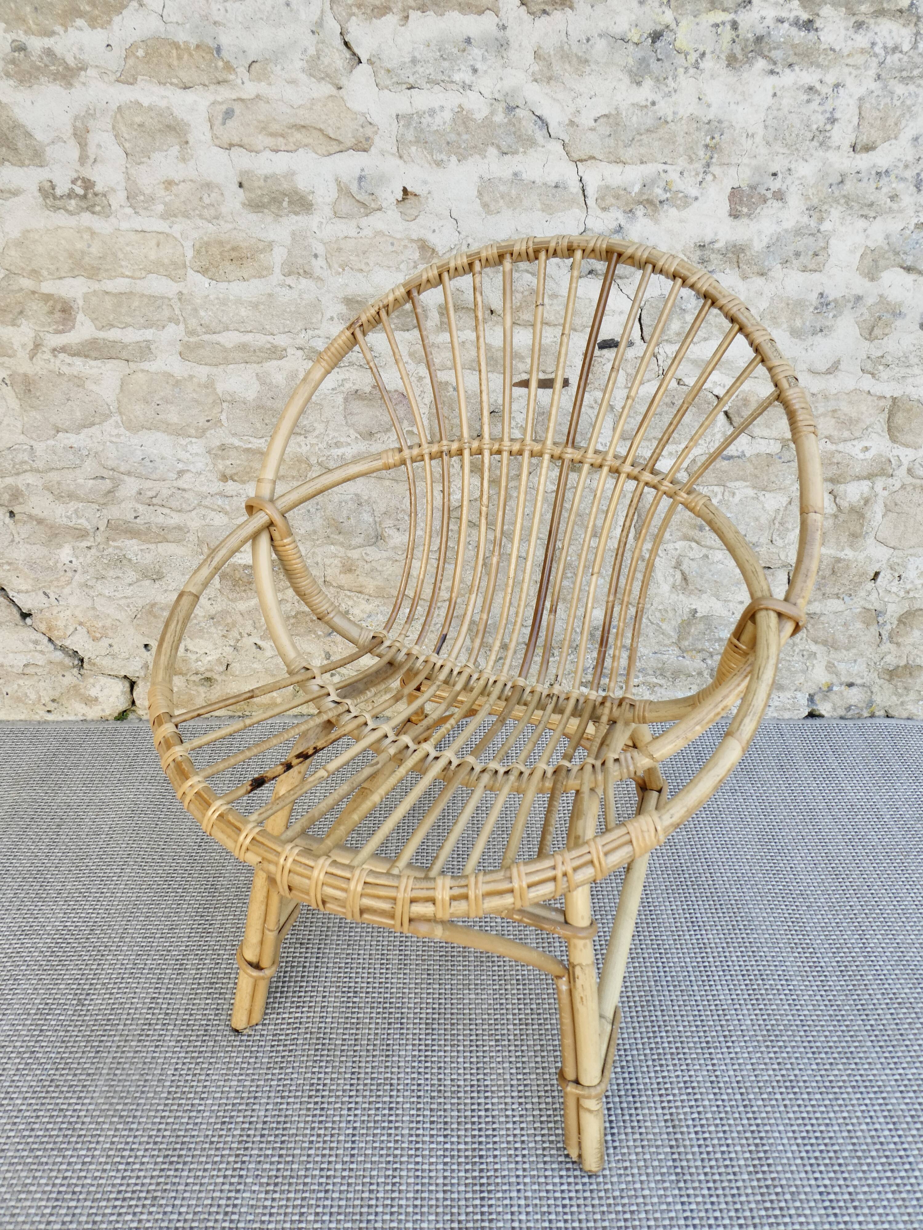 Rattan basket armchair from the 70s