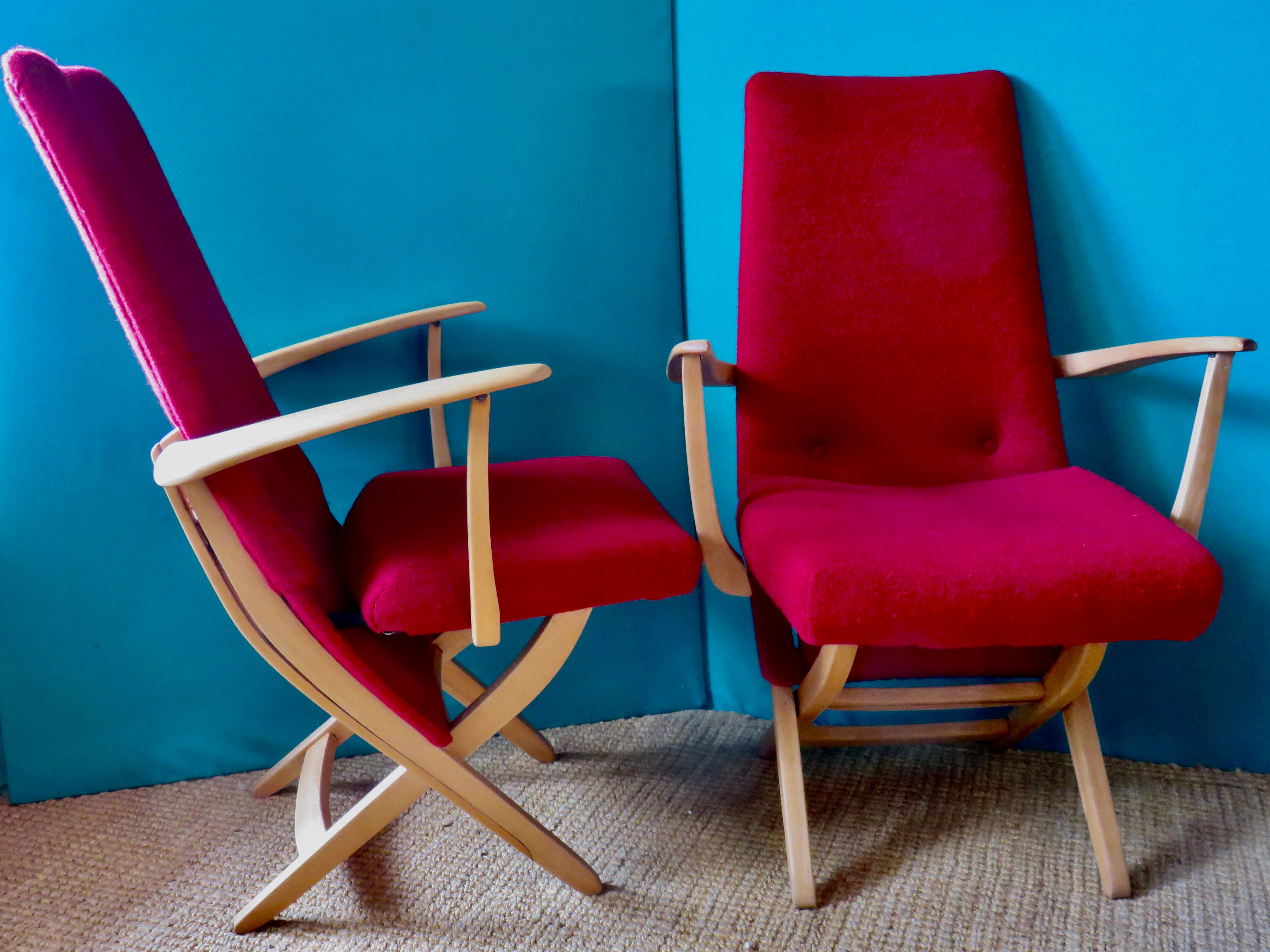 Pair of red armchairs. Denmark 1950