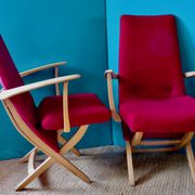 Pair of red armchairs. Denmark 1950
